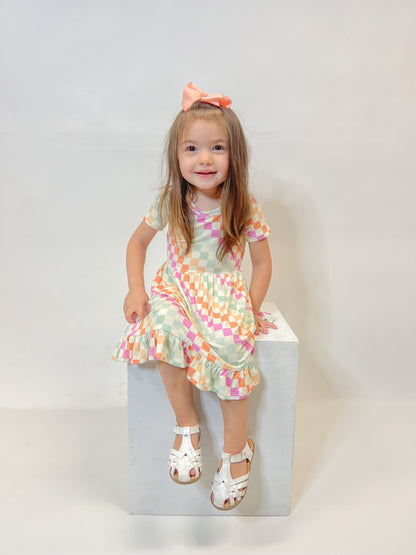 Dreamsicle Checkered Ruffle Dress