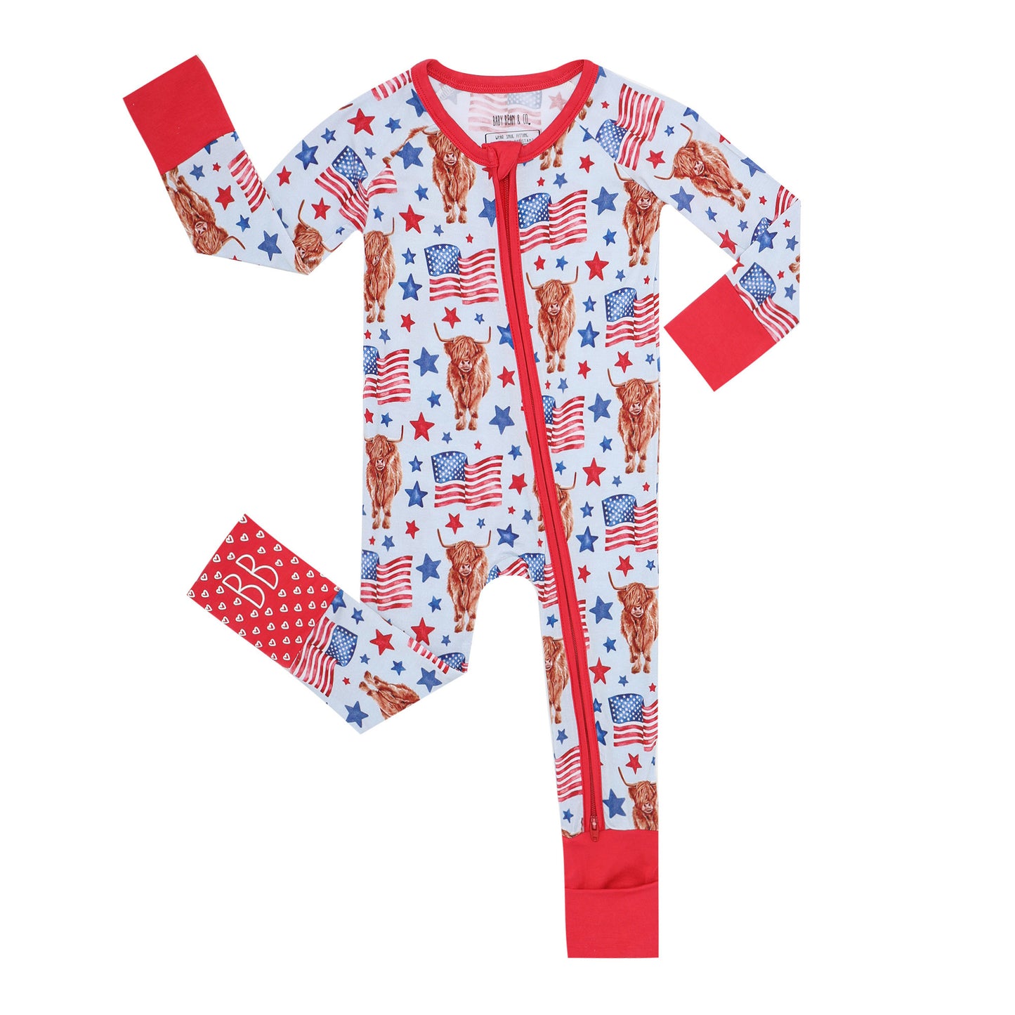 Red, white & MOO convertible footie