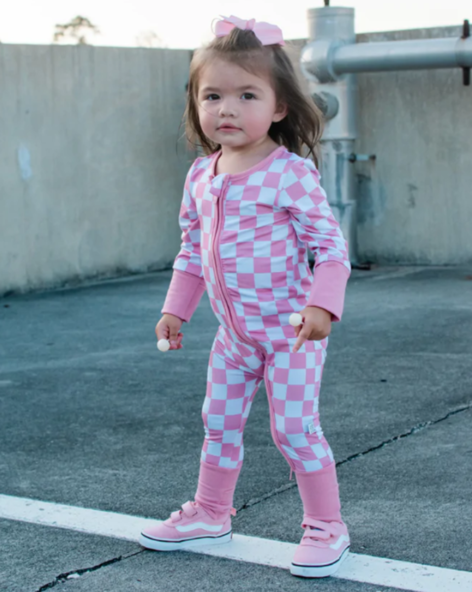 Pink Checkered Convertible Footie