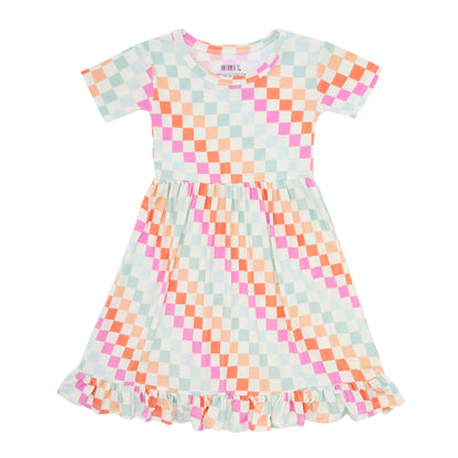 Dreamsicle Checkered Ruffle Dress